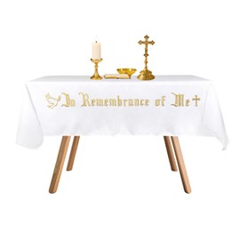 TALPGOD in Remembrance of Me Altar Frontal Holy Communion Table Cloth Cover 88.2x52in,Communion Table Cloths for Church and Baptism Altar Cloth Supplies (Gold Embroidery)