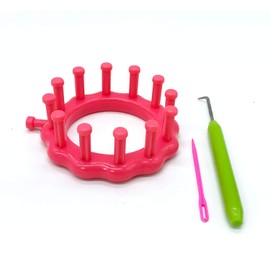 WAYION - Kit de telares de plástico para tejer, con gancho/aguja, creatividad para niños, kit de telar de punto pequeño, perfecto para calcetines, sombreros, calentadores de piernas y brazos, bufanda y más (rosa)