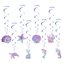Chstarina 8 Pieces Mermaid Birthday Decoration, Mermaid Hanging Swirls, Happy Birthday Garland, Underwater World Party Decoration, Decoration for Children's Birthday Parties