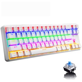 60% Mechanical Gaming Keyboard,Ultra-Compact Rainbow Backlit Keyboard Bluetooth 4.0 Tepy C Wired/Wireless Blue Switches Computer Keyboard for Multi-Device Mobile PC Laptop(White Rainbow)
