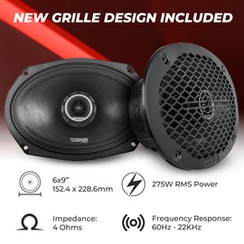 DS18 PRO-ZT Pro Audio Coaxial Midrange Speakers with Built-in Bullet Tweeter, 4-Ohms, Water Resistant - Black Metal Mesh Grill Included (1 Speaker) (6x9 inches)