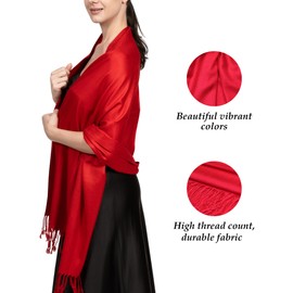 Achillea Large Soft Silky Pashmina Shawl Wrap Scarf in Solid Colors (Red)