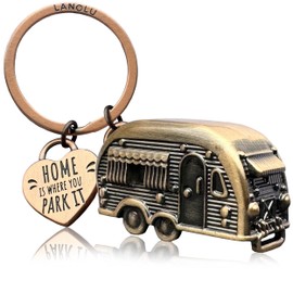 LANOLU Keyring Caravan Gift, Motorhome Gift for Camping and Camper, 3D Trailer Caravan Accessories Made of Metal, Vintage copper