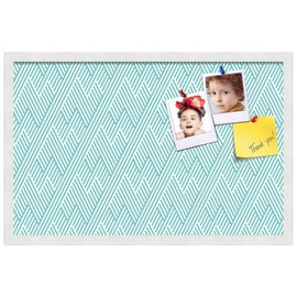 PinPix 28x18 inch Cork Bulletin Board. This Decorative Framed Pin Board Comes with Modeco Zig Zag Aqua Design and Satin White Frame. Ideal for Home, Office Decor or School (PinPix-1628)
