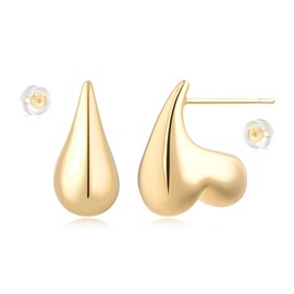 MYEARS Women Teardrop Earrings Gold Heart Dome Open Hoop 14K Gold Filled Small Simple Minimalist Hypoallergenic Everyday Illusion Jewelry