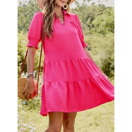 Dokotoo Plus Size Dresses Summer Dresses Magic Collar Vacation Summer Outfits for Women Pleated Womens Fashion Elegant Cruise Outfits for Women 2025 Rose Red X Large