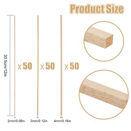 150 Pieces 12 Inch Balsa Wood Sticks, Square Dowels Made of Natural Hardwood, Untreated Wooden Strips, Wooden Dowels, Wooden Sticks for Crafts Wooden Craft Decorations, 3 Sizes 2.3.4 mm