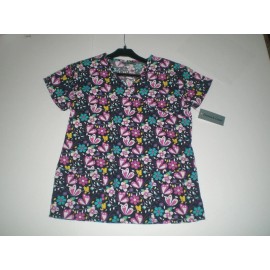 BANNOCK COURT WOMEN SCRUB TOP FLORAL SIZE EXTRA SMALL