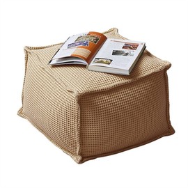 100% Pure Cotton Waffle Beanbag Stool Ottoman with Filling Square Bean Bag Corner Seat Footrest Footstool Futon (Color : Khaki)