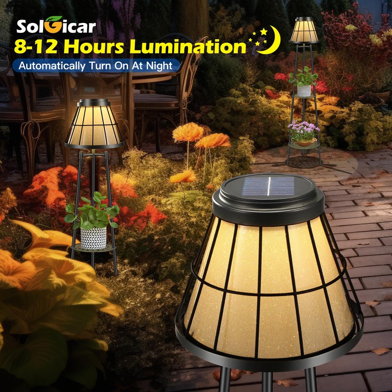 45.4'' Metal Outdoor Solar Floor Lamps 2 Pack, Waterproof Solar