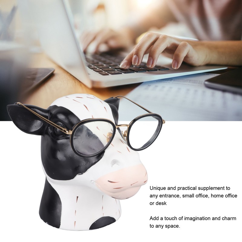 Black White Cow Head Wearing Glasses Statues Resin Stable Glasses