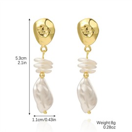 Chunky Gold Irregular Large Pearl Drop Dangle Earrings Statement Boho Big Baroque Pearls Dangling Earring for Women Dainty Prom Party Vacation Jewelry (Gold 3)