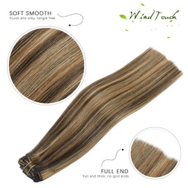 WindTouch Clip in Hair Extensions Human Hair 70g #4p27 Balayage Chocolate Brown to Dark Blonde 22Inch 7PCS Hair Extensions