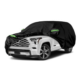 Waterproof Car Cover Compatible with Toyota Sequoia 2001-2025, Black 210T All Weather Inside Cotton Cover with Door Zippers for Snow Rain Dust Outdoor Protection