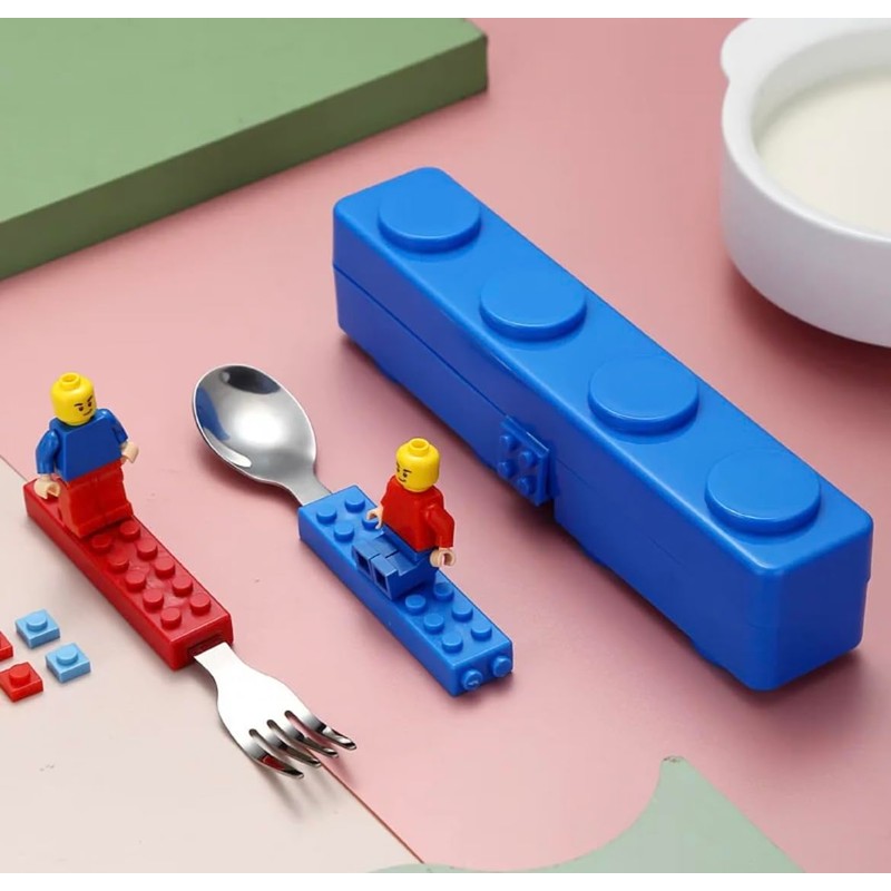 Building Block Cutlery Set, Spoon and Fork with building blocks