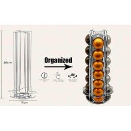 MaxMiuly Coffee Capsule Holder for Nespresso Vertuo Pods,Vertuoline Coffee Capsule Stand Rotating Coffee Pod Holder Rack (Silver 28 pods)