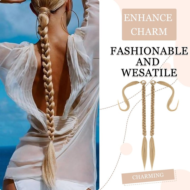 Long Ponytail Extension, 60cm Long Braided Ponytail with Tie Ponytail
