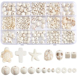 SOFPLATE 456Pcs 12 Styles Turquoise Cross Bead White Turquoise Beads Small Synthetic Round Sea Turtle Starfish Skull Cube Smooth Loose Spacer Bead Sets for Jewellery Making Necklace Bracelet DIY Craft