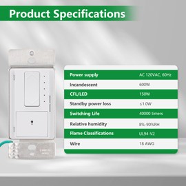 Wengart Dimmer Switch BAK-010A,0-10V dimming,AC120V 500W Incandescent/Halogen 150W LED/CFL,Create a Comfortable Lighting Environment,White