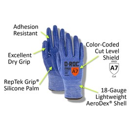 MAGID D-ROC AeroDex ANSI A7 13-Gauge RepTek Grip Work Gloves, 1 Pair, Size 9/Large (GPD787)