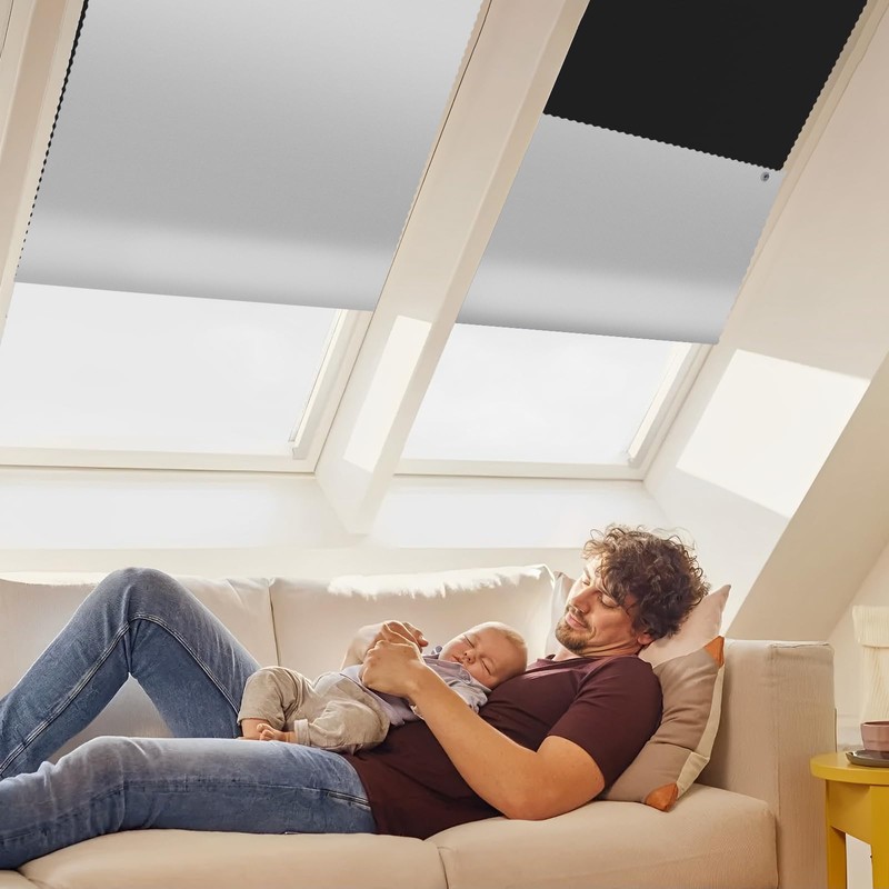Roof Window Roller Blind, Blackout Thermal Sun Protection, Silver Coating,