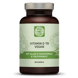 Kala Health Vitamin E-8 180 Vegan Capsules - Contains all 8 known forms of vitamin E, including 4 tocotrienols (40 mg) and 4 tocopherols of excellent quality, and from natural sources