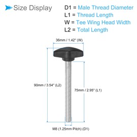 CoCud Tee Wing Knobs Thumb Screw, M8 x 75mm Male Thread, Plastic T Thumb Clamping Screw Threaded Stud Hand Knobs Grip, (Applications: for Machinery Lathes), 4-Pieces