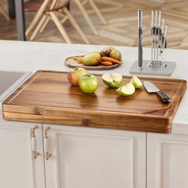 TIDITA Acacia Wood Cutting Board and Chopping Board with Handle for Meat, Cheese Board, Vegetables, Bread, and Charcuterie Board - Wooden Serving Board for Kitchen, Dining Room (24" x 18")