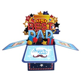 HKFENG 3D Best Dad Card Pop Up Card for Dad 3D Daddy Birthday Card Anniversary, Get Well, Thank You, Fathers Day Card for Supper Dad