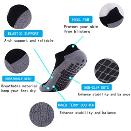 LIFPAU Men’s Non Slip Socks with Grips Yoga Pilates Socks Anti Skid Athletic Gym Home Thick Cushion 4 Pairs(Black,L)