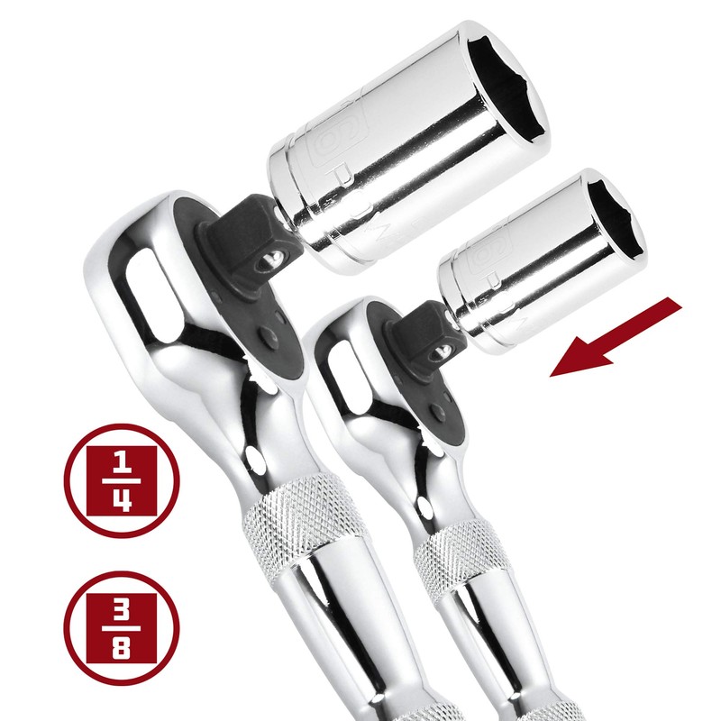 Powerbuilt 2 Piece 1/4-Inch and 3/8-Inch Stubby Ratchet Set, Quick-Release