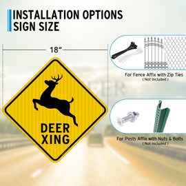 Faittoo Deer Crossing Sign,18" x 18" Engineer Grade Reflective Aluminum Sign, Weather Resistant, Waterproof, Durable Ink, Easy to Install