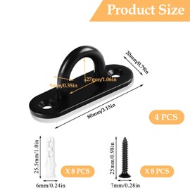 YUDAWN Eye Plate Stainless Steel, Pack of 4 Wall Eyelet Plate Ceiling Hooks Eye Plate Heavy Duty Deck Plate Wall Hooks with Screws for Hanging Items Mounting Hooks Black