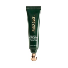 BIOSSANCE Squalane + 5% Niacinamide Eye Serum – Brightening & Depuffing Treatment for Dark Circles – Vitamin C & Caffeine Formula – Stainless Steel Rollerball for Soothing Massage – For All Skin Types