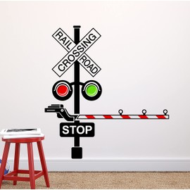 Decalzone Inc Railroad Train Crossing Lights Wall Decal - Children Kids Nursery Decals - Train Railroad Decor Vinyl Art Decal Sticker (26W*28H) inch