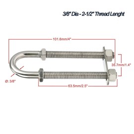 Amarine Made Pair of Stainless Steel Marine Boat Stern Bow Eye Tie Down U Bolt (Silver, 3/8" Dia - 2-1/2" Thread Lenght)