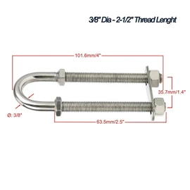 Amarine Made Pair of Stainless Steel Marine Boat Stern Bow Eye Tie Down U Bolt (Silver, 3/8" Dia - 2-1/2" Thread Lenght)