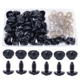 ARTCXC 1Box(50Pcs) 15 * 20mm Solid Black Plastic DIY Dog Nose Safety Nose with Washers for Plush Animal Hand Making Craft