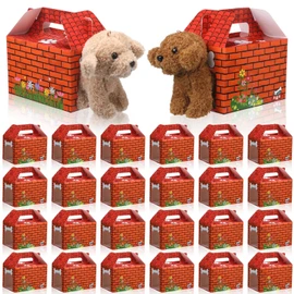 Gilprop 24 Pcs Dog Party Favor Boxes Animals Adoption Party Box Puppy Treat Bags with Holes Dog House Shaped Gift Cases Theme Candy pack Foldable Decoration for Puppy Birthday Favor Shower Decoration