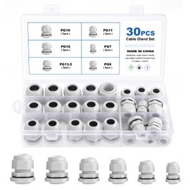 eROOSY 30 Pcs Cable Glands Waterproof PG7 PG9 PG11 PG13.5 PG16 PG19 Adjustable Cable Glands, Nylon Cable Glands for Cables with a Diameter of 3-15mm, Waterproof Nylon Cable Glands, White