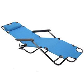 Lounge Bed Chair,Outdoor Reclining Chaise Pool Patio Camping Cot Portable Relax Color Blue