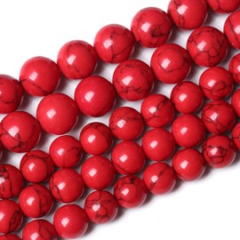 60 piezas de cuentas de piedra natural de 6 mm, cuentas sueltas de gema de turquesa roja redonda para hacer joyas, cristales de energía con poder curativo, pulseras DIY