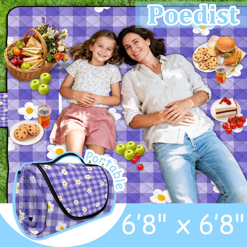 Extra Large Picnic Blanket Waterproof,80"x 80"Foldable Machine Washable Beach Blanket,Outdoor