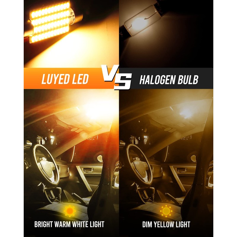 LUYED 569 578 LED Dome Light Bulbs Warm White Non-Polarity