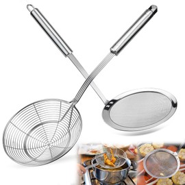 QGGTQG Skimmer Ladle Stainless Steel Set Spider Strainer Strainer Kitchen Skimmer Ladle Spider Web Ladle for Cooking, Roasting, Steaming, Hot Pot, Frying (Style A)