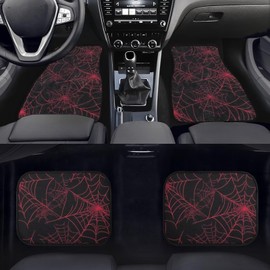 DBBXHZJY Red Spider Web Floor Mats for Car,4 Piece Gothic Rugs Carpet Anti-Slip Waterproof Pad Cute Car Accessories Universal Fit for Automotive SUV, Sedan, Van