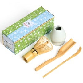 TEANAGOO Japanese Matcha Ceremony Accessory, Matcha Whisk (Chasen), Traditional Scoop (Chashaku), Tea Spoon, Matte White Whisk Holder,I3, The Perfect Set to Prepare a Traditional Cup of Matcha.