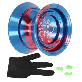 Asixxsix Responsive Yoyo, Professional Metal and Aluminium Alloy Yoyo with Glove, 3 Strings and Octopus Pattern (Blue)