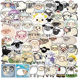 50PCS Cute Sheep Stickers, Vinyl Waterproof Cartoon Kawaii Ovine Animal Sticker Pack for Students Adults, Fun Goat Decals for Water Bottles Phones Laptops Skateboards