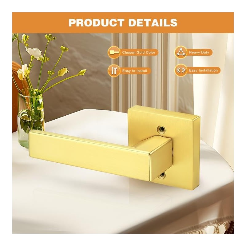 Probrico Brushed Gold Dummy Door Handle Interior Door Levers Square